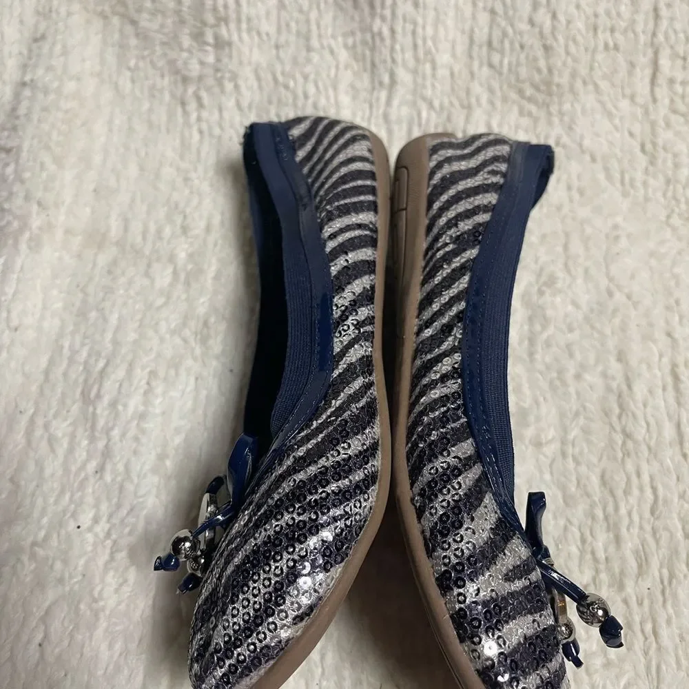 Michael Kors Kids' Striped Navy and Silver Slippers SZ4